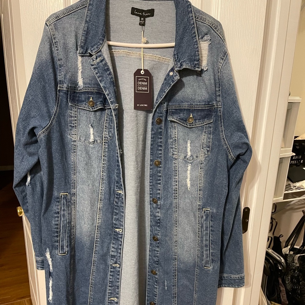 Distressed Denim Long Maxi Coat